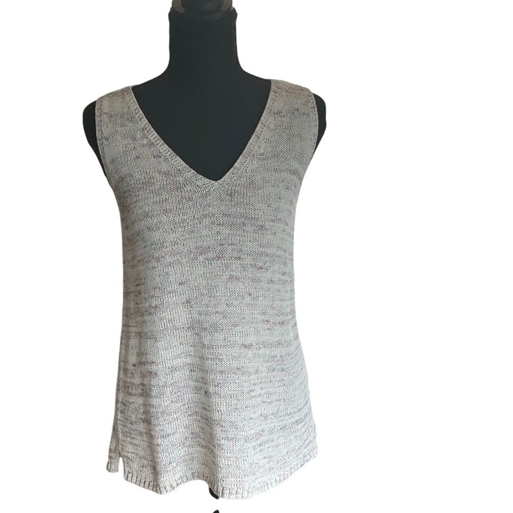 J. Jill Womens XS Space Dye V-Neck‎ Sweater Tank Cotton Linen Blend Oatmeal Top